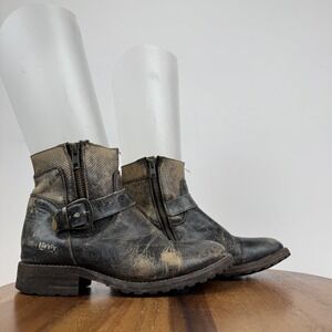 Womens Bed | Stu Becca Black Lux Leather Distressed Ankle Booties Size 8.5 M GUC